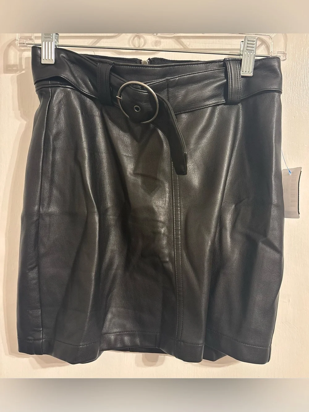 Hollister Black Faux Leather Mini Skirt with Belt